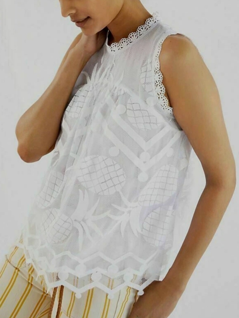 Anthropologie x Maeve White Pineapple Lace Sleeveless Top